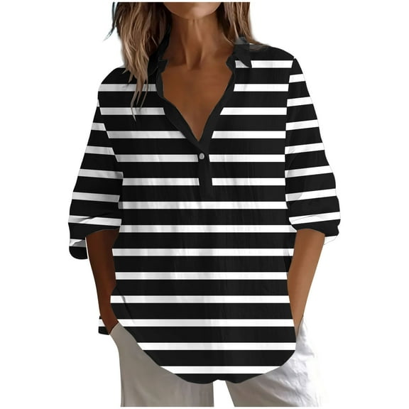 Ohufall Womens Long Sleeve Dress Shirts Fashionable Casual Printed Button Lapel T-Shirt Lightweight Loose Business Blouses for Women