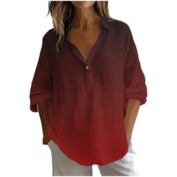 Ohufall Womens Long Sleeve Dress Shirts Fashionable Casual Printed Button Lapel T-Shirt Lightweight Loose Business Blouses for Women