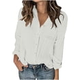 thumbnail image 1 of Ohufall Womens Long Sleeve T-shirts with Pocket Fashion Solid Casual Lapel Tops Loose Comfortable Button Down Blouses for Women, 1 of 6
