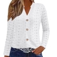 thumbnail image 1 of Ohufall Womens Long Sleeve Tops Fashion Solid Casual Jacquard Hollowed Out Blouses Comfy Breathable V-Neck Button Down Shirts for Women, 1 of 5