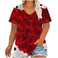 thumbnail image 1 of Ohufall Womens Love Heart T-Shirts Valentine's Day Graphic Tees Short Sleeve Plus Size Tops, 1 of 4