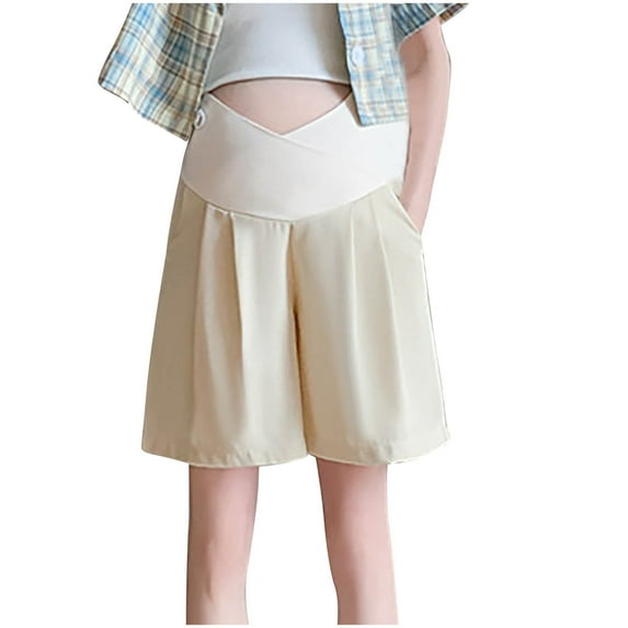 Ohufall Womens Maternity Shorts Summer Stretchy Loose Wide Leg Pregnancy Shorts Fashion Solid Color Casual High Wasit Shorts for Women