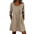 thumbnail image 1 of Ohufall Womens Mini Dress Hollow Out 3/4 Sleeve Crew Neck Dresses Stylish Cotton Linen Fashion Vacation Dress, 1 of 3