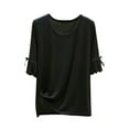 thumbnail image 1 of Ohufall Womens Modal Pj T-Shirts Solid Casual Ruffled Short Sleeve Crew Neck Pajama Tops Summer Soft Comfy Home Loungewear Sleepshirt Undershirt, 1 of 4