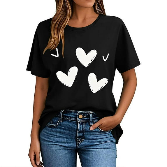Ohufall Womens Plus Tops & T-Shirts, Women Valentine's Day Print Short Sleeve T-Shirt Novelty Graphic Tops