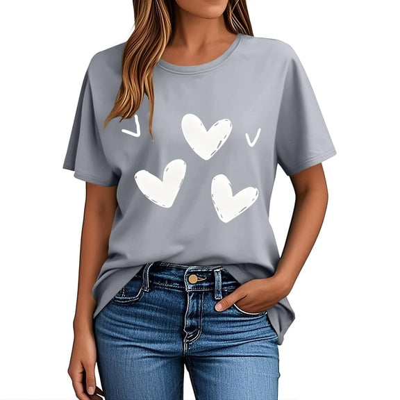 Ohufall Womens Plus Tops & T-Shirts, Women Valentine's Day Print Short Sleeve T-Shirt Novelty Graphic Tops
