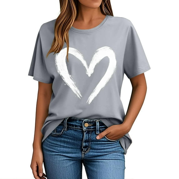 Ohufall Womens Plus Tops & T-Shirts, Women Valentine's Day Print Short Sleeve T-Shirt Novelty Graphic Tops