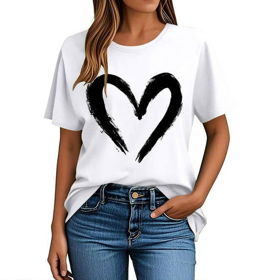 Ohufall Womens Plus Tops & T-Shirts, Women Valentine's Day Print Short Sleeve T-Shirt Novelty Graphic Tops