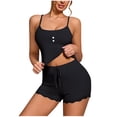 thumbnail image 1 of Ohufall Womens Ribbed Lounge Sets Solid Sleeveless Cami Tops and Drawstring Lace Edge Shorts Summer Loose Breathable Camisole Home Pj Sets Two-Piece Pajamas for Women, 1 of 5