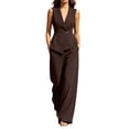 thumbnail image 1 of Ohufall Womens Set Turndown Collar Button Short Sleeve Top with Solid Straight Leg Pant Two Pieces Sets, 1 of 7