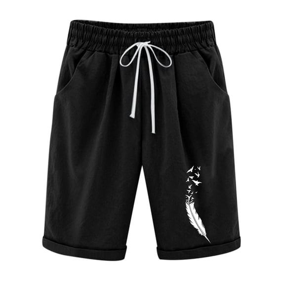 Ohufall Womens Shorts,Biker Shorts Women,Workout Shorts Womens,Summer Printed Five Points Large Size Cotton Linen Pants Casual Pants Shorts Gym Shorts Women Clearance