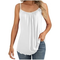 Ohufall Womens Silky Satin Pajama Tops Solid Loose Pleated Cami Pj Shirt Summer Soft Comfy Sleeveless Spaghetti Strap Sleepwear Camisole Undershirt