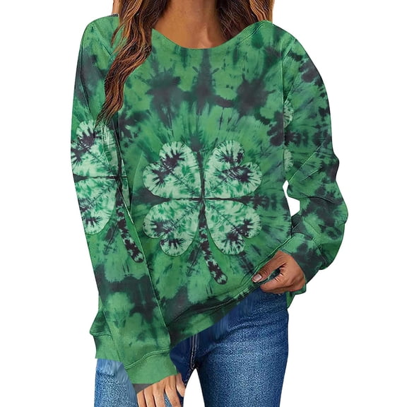 Ohufall Womens St. Patrick's Day Green Sweatshirts Shamrock Graphic Long Sleeve Shirts Casual Crew Neck Irish Pullover Tops