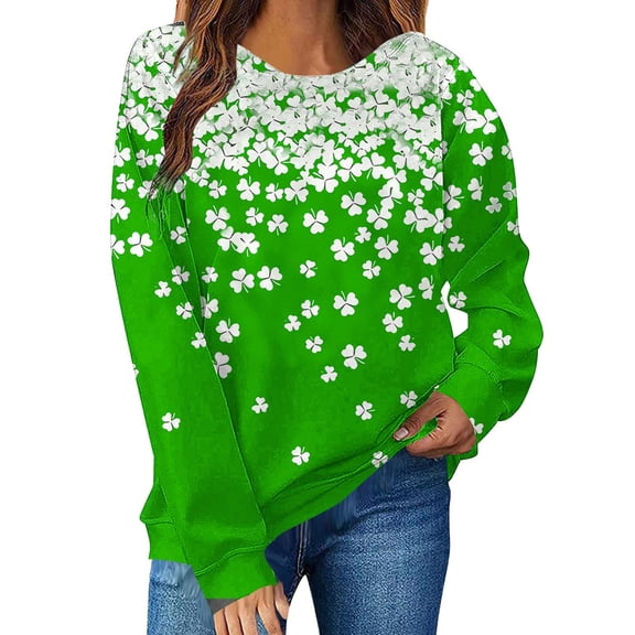 Ohufall Womens St. Patrick's Day Green Sweatshirts Shamrock Graphic Long Sleeve Shirts Casual Crew Neck Irish Pullover Tops