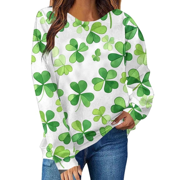 Ohufall Womens St. Patrick's Day Green Sweatshirts Shamrock Graphic Long Sleeve Shirts Casual Crew Neck Irish Pullover Tops