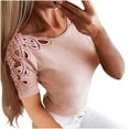 thumbnail image 1 of Ohufall Womens Tops! Fashion Women's T-shirt Short-sleeved Solid Color Sexy Hollow Shoulder And Lace Slim-fit Round Neck Top Blouse, 1 of 6