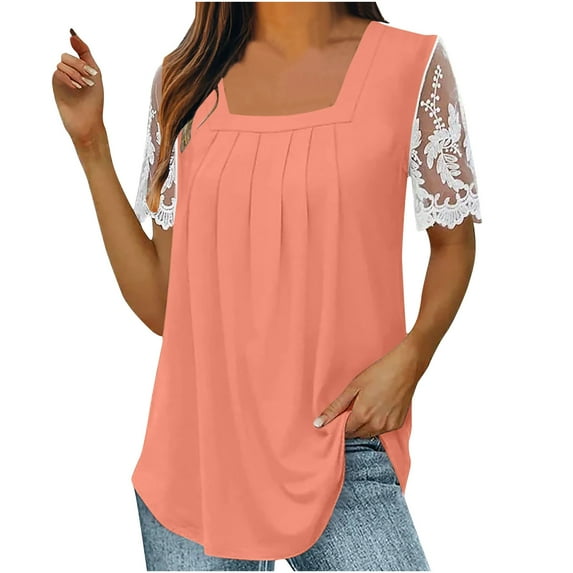 Ohufall Womens Tops! Women Summer Sexy Regular Lace Short Sleeve Women Short Sleeves Top Blouse Shirt