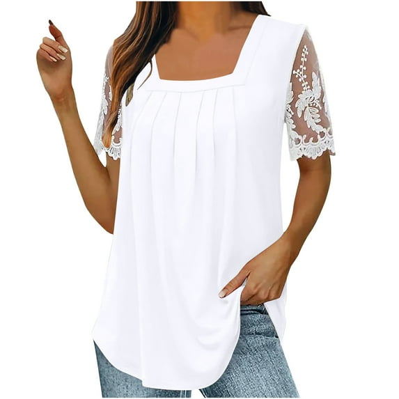 Ohufall Womens Tops! Women Summer Sexy Regular Lace Short Sleeve Women Short Sleeves Top Blouse Shirt