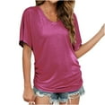 thumbnail image 1 of Ohufall Womens Tops! Women's Fashion Casual T-shirt Solid V-neck Sleeve Side Pleated Top Short Sleeve Blouse, 1 of 6