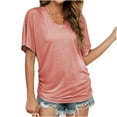 thumbnail image 1 of Ohufall Womens Tops! Women's Fashion Casual T-shirt Solid V-neck Sleeve Side Pleated Top Short Sleeve Blouse, 1 of 6