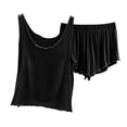thumbnail image 1 of Ohufall Womens Two Piece Modal Pajama Sets Summer Solid Sleeveless Crew Neck Tank Tops with Elastic Waist Shorts Ladies Soft Loose Home Lounge Sets, 1 of 4