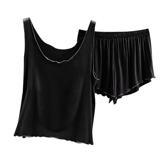 Ohufall Womens Two Piece Modal Pajama Sets Summer Solid Sleeveless Crew Neck Tank Tops with Elastic Waist Shorts Ladies Soft Loose Home Lounge Sets