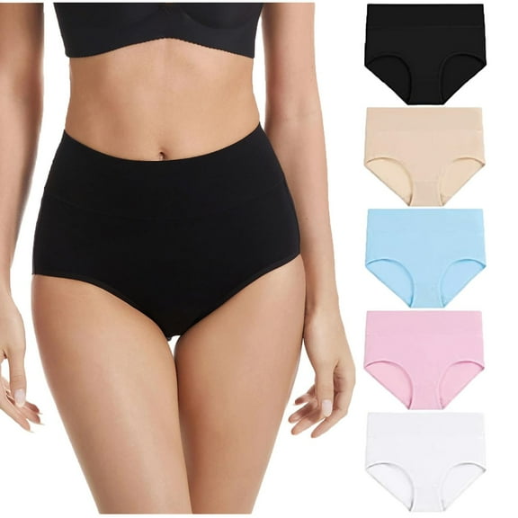 Ohufall Womens Underwear Cotton High Waisted Stretch Comfy Briefs Full Coverage Panties for Ladies 5 Pack