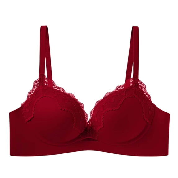 Ohufall Womens Wirefree Bras Solid Color Lace Trim Deep V Bra Fine Strap Fashion Everyday Underwear