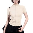 thumbnail image 1 of Ohufall Womens Workout Tops Stand Collar Zip Front Slimming T-shirts Short Sleeve Quick Dry Fitness Yoga Tops, 1 of 4