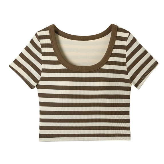 Ohufall Workout T Shirts for Girls 14-20 Years Old, Summer Comfy Breathable Padded Round Neck Tees Teen Girls Fashion Casual Stripe Printed Short Sleeve Athletic Sport T-shirts