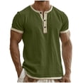 thumbnail image 1 of Ohufall Workout T Shirts Men Lightweight Short Sleeve Henley Shirts Gym Tees Cotton Linen Athletic Tops, 1 of 5