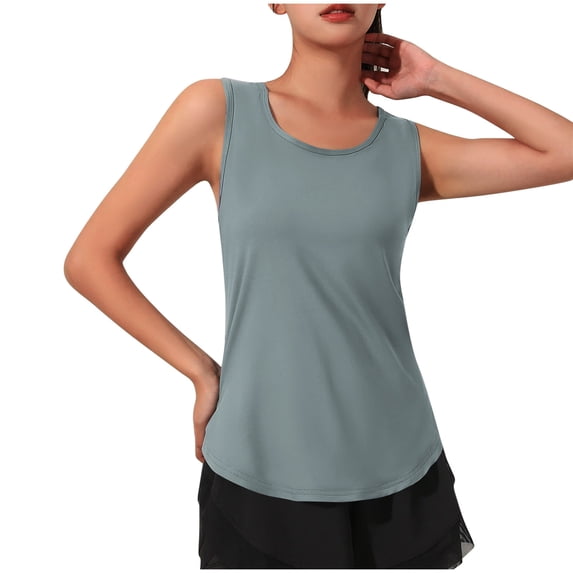 Ohufall Workout Tank Tops for Women Mesh Breathable Relaxed Fit Sleeveless Tanks Crew Neck Yoga Athletic Tank Tops