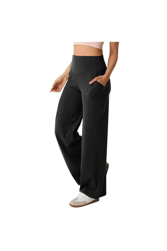 Workout Yoga Pants for Women Stretch Relaxed Fit High Waist Tummy Control Leggings Fashionable Solid Casual Athletic Straight Leg Yoga Pant with Pocket