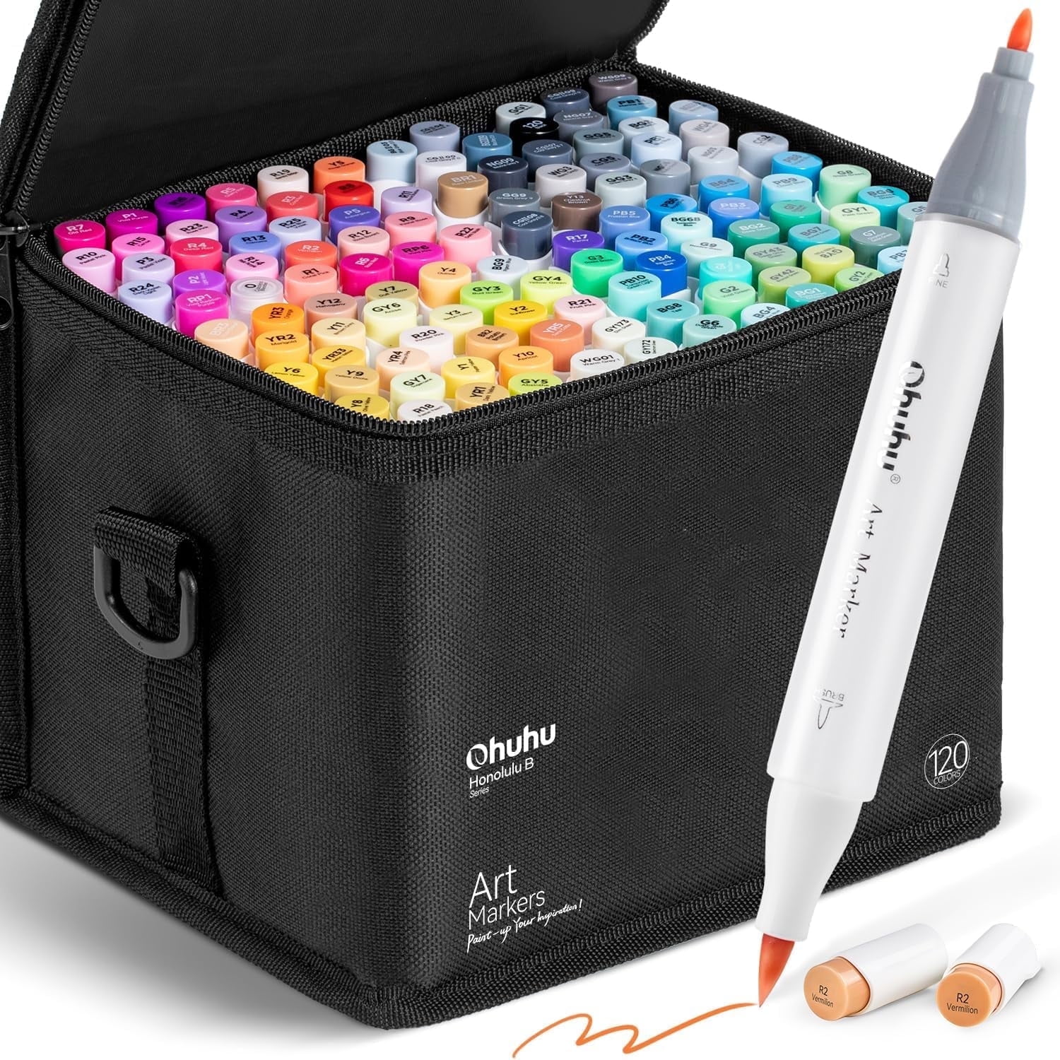 Ohuhu 120色アルコールマーカー Ohuhu 120 Colors Brush-and-Fine Dual Tips Alcohol-Based