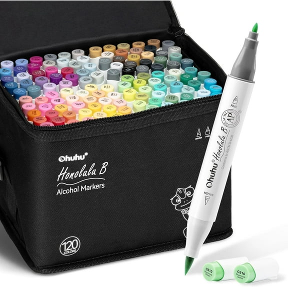 Ohuhu 120 Colors Brush-and-Fine Dual Tips Alcohol-Based Markers Refillable