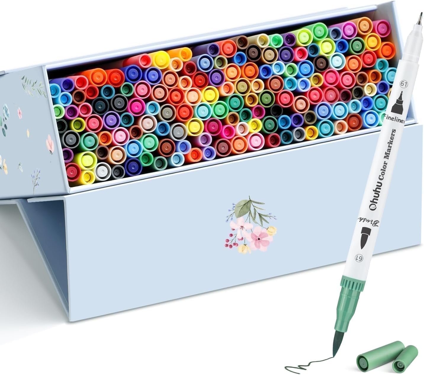 Ohuhu 160 Colors Water-Based Markers, Dual Tips (Fineliner & Brush), No Bleeding, for Adult Coloring, Sketching - Maui