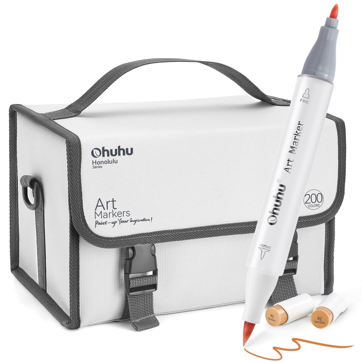 Ohuhu 200 Colors BrushandFine Dual Tips AlcoholBased Markers+ 1