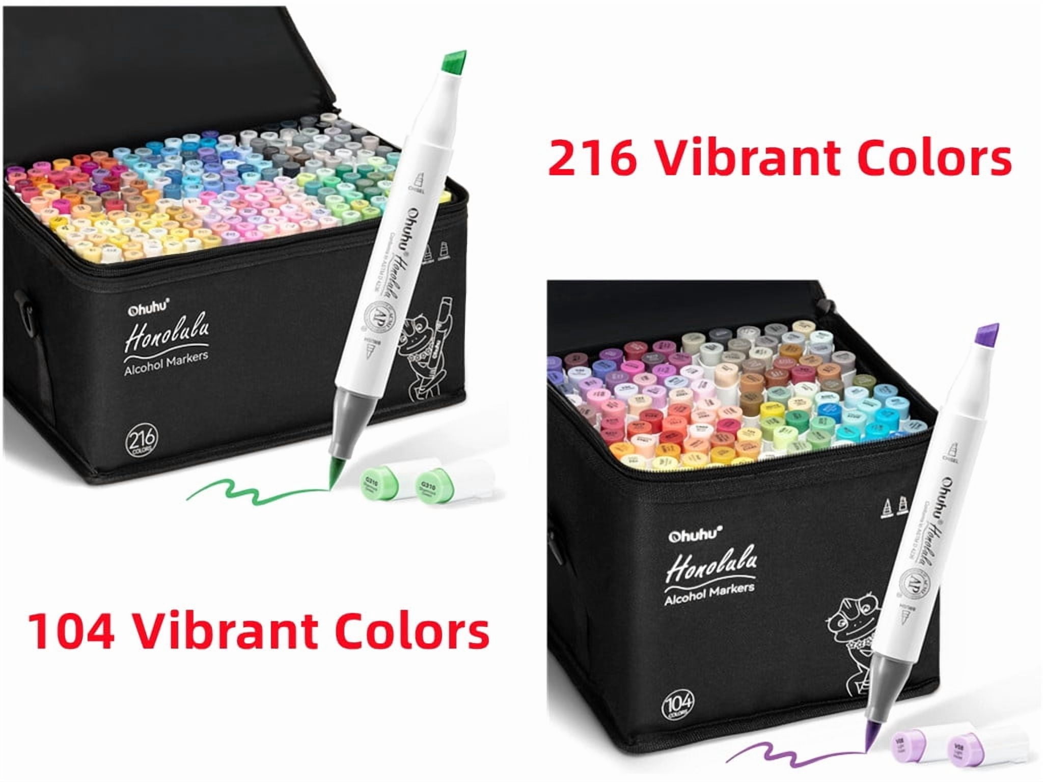 Ohuhu 216 Colors & 104 Colors Alcohol Markers- Chisel and Brush