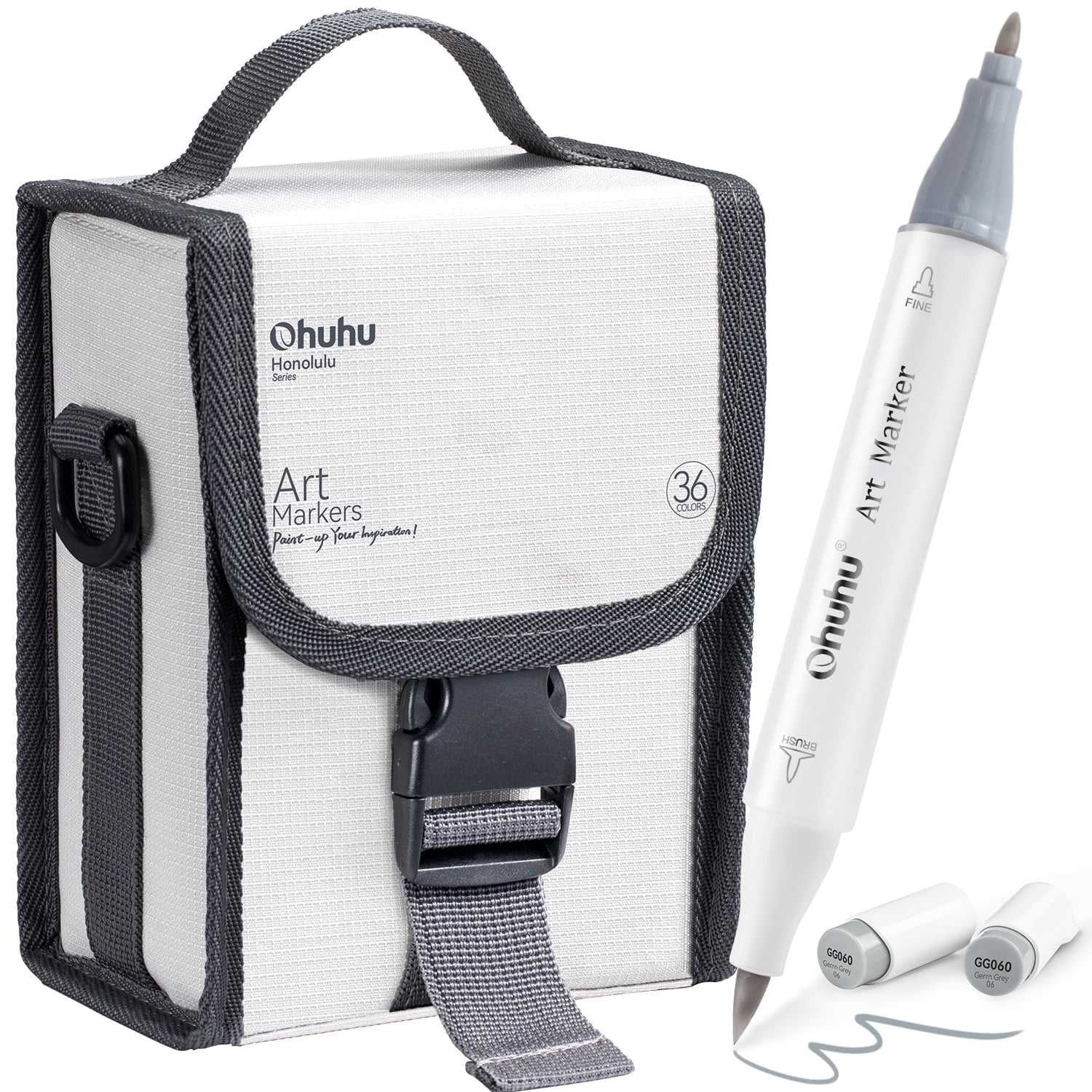 Ohuhu 36 Grey-Tone Colors Brush-and-Fine Alcohol-Based Markers + 1 Colorless Blender for Adult Coloring