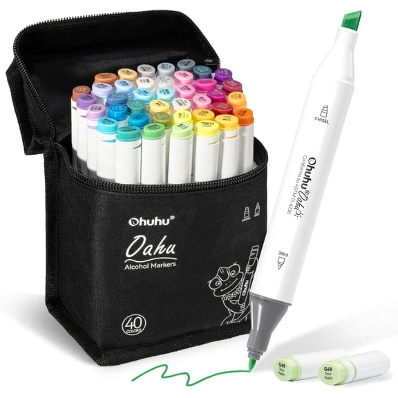 Ohuhu Alcohol Art Markers, 40 Colors Fine & Chisel Dual Tips Refillable Ink-Oahu for Artists