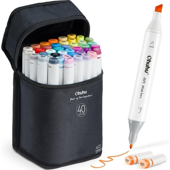 Ohuhu Alcohol Art Markers, 40 Colors Fine & Chisel Dual Tips Refillable Ink-Oahu for Artists