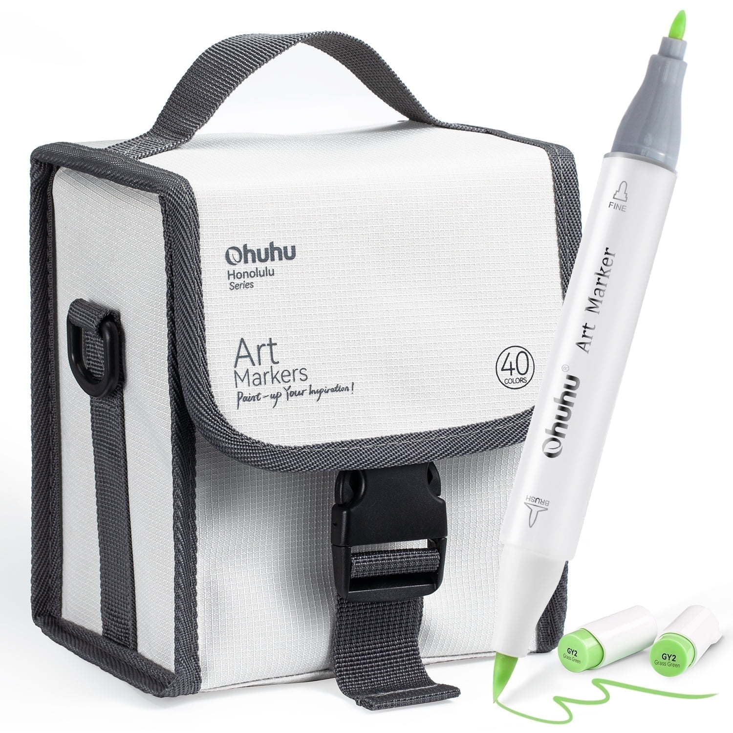 Ohuhu 40 Unique Colors Brush & Fine Dual Tips Alcohol Based Markers with 1 COLORLESS BLENDER for Coloring Illustration
