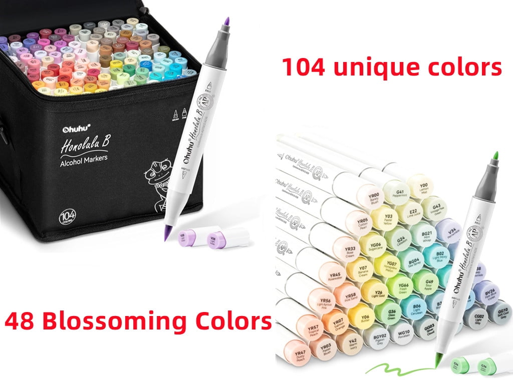 Ohuhu 48 Blossoming Colors & 104 Colors Alcohol Markers-Brush & Fine Dual Tips - Honolulu of Ohuhu Markers