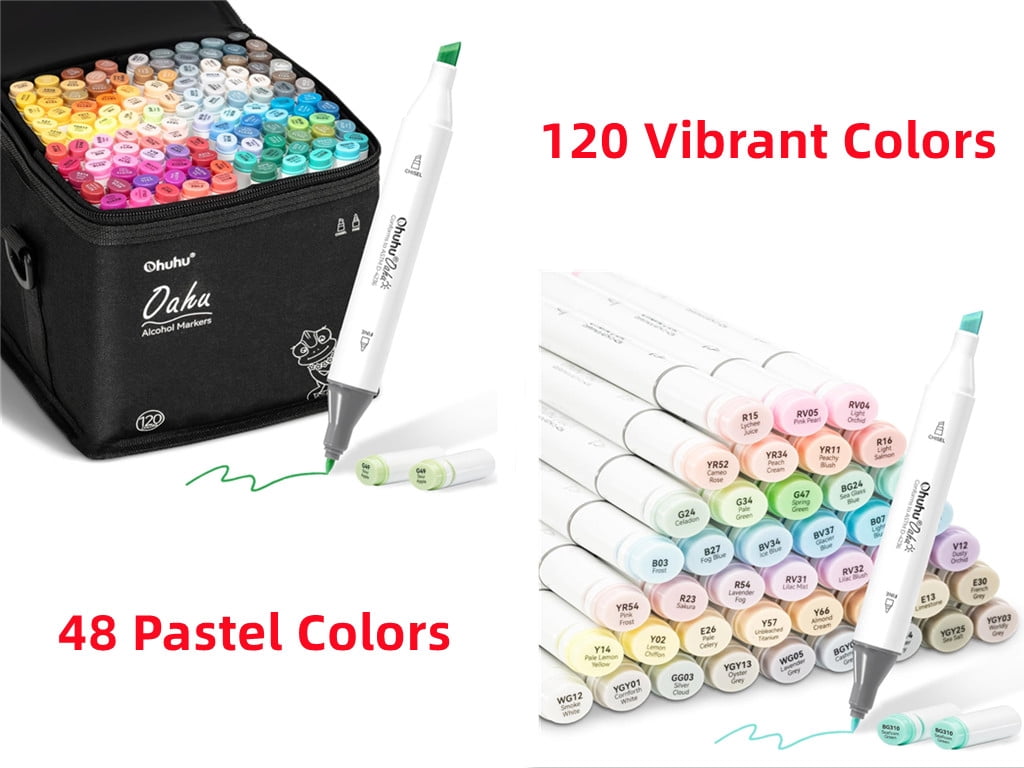Ohuhu 48 Pastel Colors & 120 Colors Alcohol Markers- Chisel and Fine Dual Tips - Honolulu of Ohuhu Markers