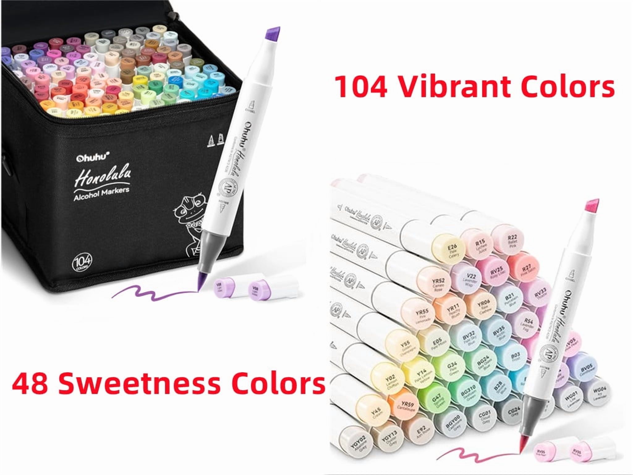 Ohuhu 48 Sweetness Colors & 104 Colors Alcohol Markers- Chisel and Brush Dual Tips - Honolulu of Ohuhu Markers