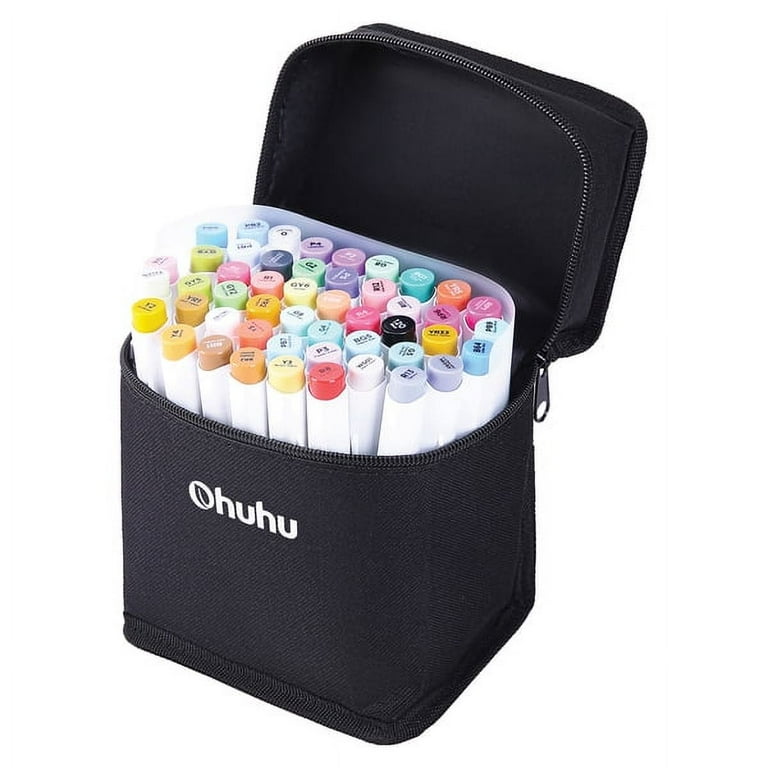 Ohuhu Alcohol Markers, Double Tipped Art Markers for Kids, Adults Coloring Illustrations, Alcohol-Based Ink, 40 Unique Colors + 1 Blender + 1 Marker