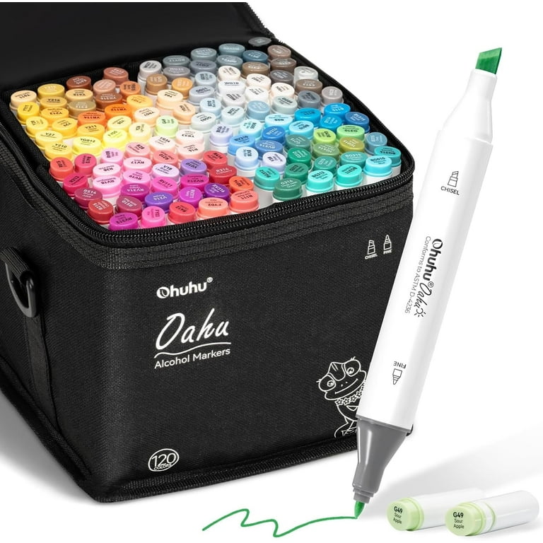 Ohuhu Alcohol Based Art Markers 120 Colors - Chisel & Fine Double