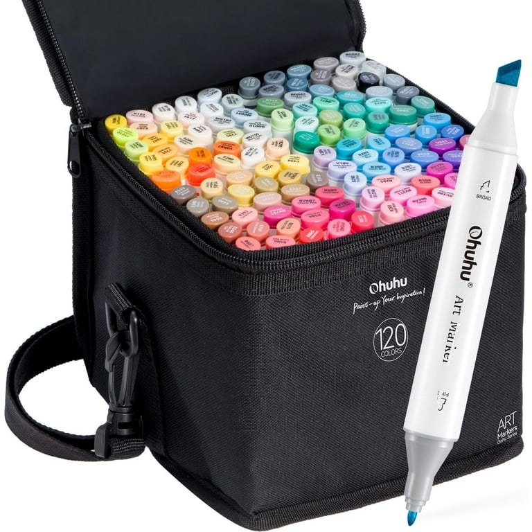 Ohuhu アルコールマーカー 120色 Ohuhu Professional Alcohol Markers Set - Dual Brush & Chisel