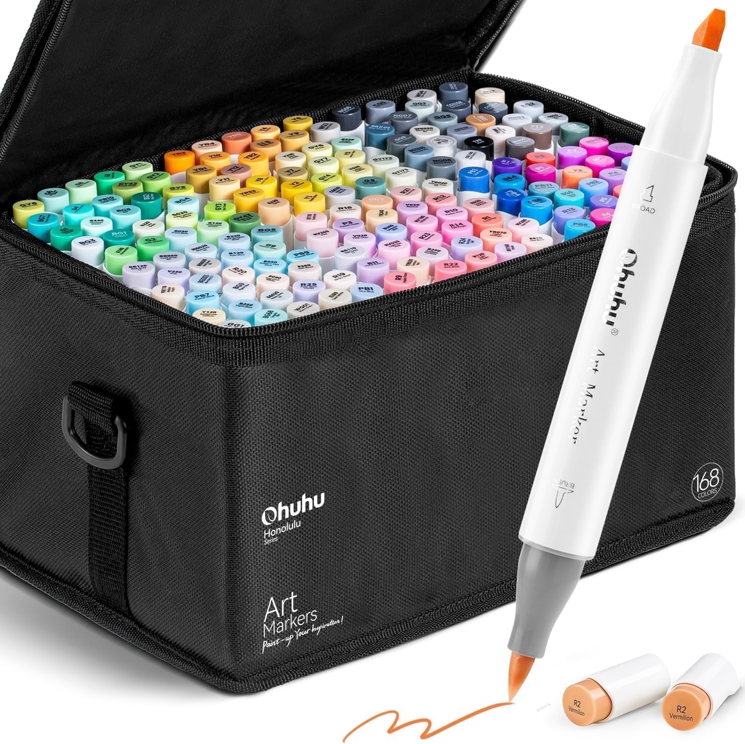 Ohuhu 168-Color Alcohol Brush Markers, Dual Tip Brush & Chisel