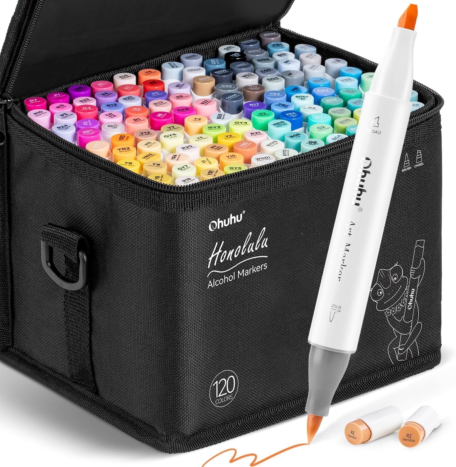 Ohuhu 120色アルコールマーカー Ohuhu Professional Alcohol Markers Set - Dual Brush & Chisel